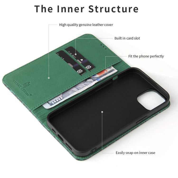 For iPhone 13 Fierre Shann Crocodile Texture Magnetic Horizontal Flip Genuine Leather Case with Holder & Card Slot(Green) - iPhone 13 Cases by FIERRE SHANN | Online Shopping UK | buy2fix