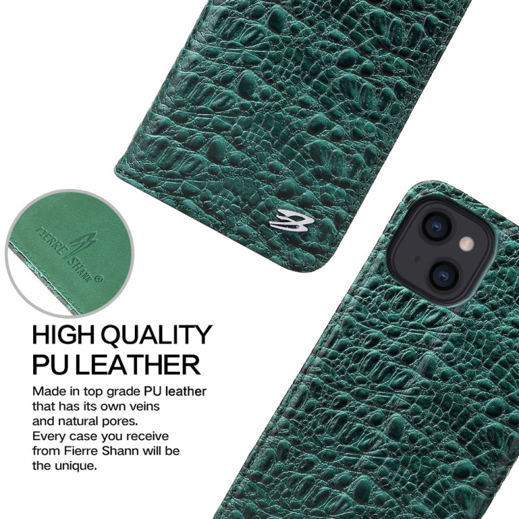For iPhone 13 Fierre Shann Crocodile Texture Magnetic Horizontal Flip Genuine Leather Case with Holder & Card Slot(Green) - iPhone 13 Cases by FIERRE SHANN | Online Shopping UK | buy2fix