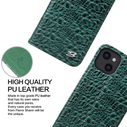 For iPhone 13 Fierre Shann Crocodile Texture Magnetic Horizontal Flip Genuine Leather Case with Holder & Card Slot(Green) - iPhone 13 Cases by FIERRE SHANN | Online Shopping UK | buy2fix