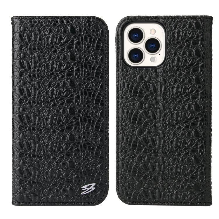 For iPhone 13 Pro Fierre Shann Crocodile Texture Magnetic Horizontal Flip Genuine Leather Case with Holder & Card Slot (Black) - iPhone 13 Pro Cases by FIERRE SHANN | Online Shopping UK | buy2fix
