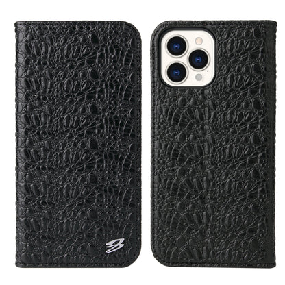 For iPhone 13 Pro Fierre Shann Crocodile Texture Magnetic Horizontal Flip Genuine Leather Case with Holder & Card Slot (Black) - iPhone 13 Pro Cases by FIERRE SHANN | Online Shopping UK | buy2fix