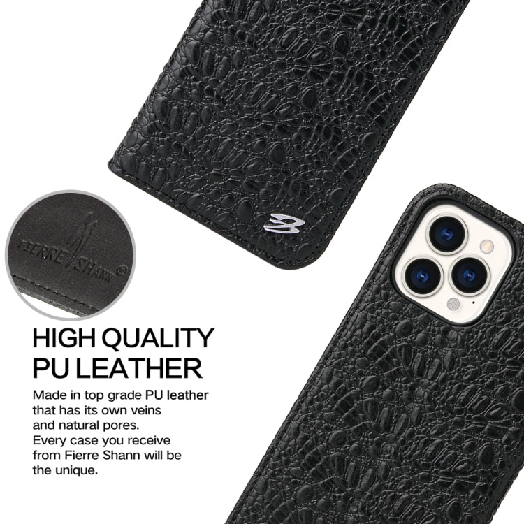 For iPhone 13 Pro Fierre Shann Crocodile Texture Magnetic Horizontal Flip Genuine Leather Case with Holder & Card Slot (Black) - iPhone 13 Pro Cases by FIERRE SHANN | Online Shopping UK | buy2fix