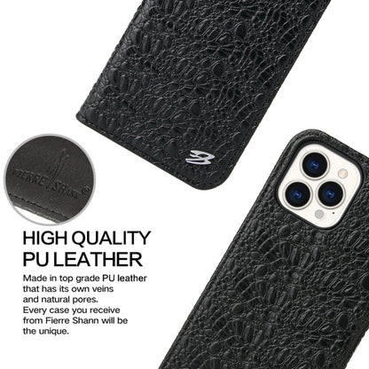 For iPhone 13 Pro Fierre Shann Crocodile Texture Magnetic Horizontal Flip Genuine Leather Case with Holder & Card Slot (Black) - iPhone 13 Pro Cases by FIERRE SHANN | Online Shopping UK | buy2fix
