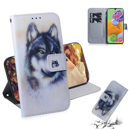 For Galaxy A90 5G Coloured Drawing Pattern Horizontal Flip PU Leather Case with Holder & Card Slots & Wallet(White Wolf) by buy2fix