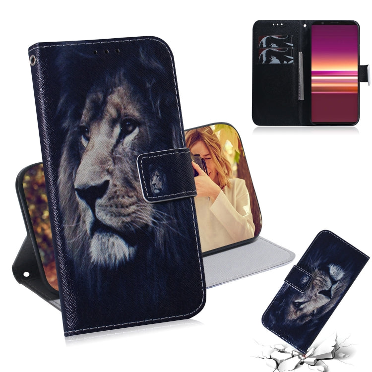 For Sony Xperia 5 Coloured Drawing Pattern Horizontal Flip PU Leather Case with Holder & Card Slots & Wallet(Lion) - Sony Cases by buy2fix | Online Shopping UK | buy2fix