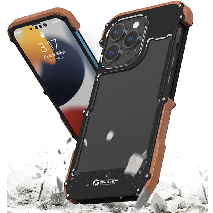 For iPhone 13 Pro R-JUST Ironwood Man Shockproof Metal + Wood Bumper Protective Case - iPhone 13 Pro Cases by R-JUST | Online Shopping UK | buy2fix
