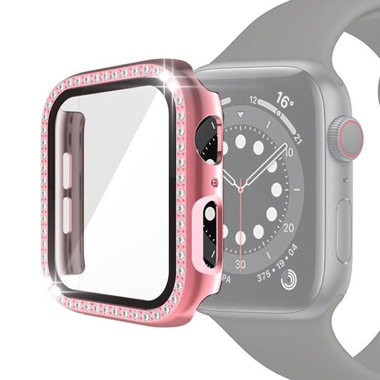 Electroplating PC Single Row Diamond Protective Case with Tempered Glass Film For Apple Watch Series 6 & SE & 5 & 4 44mm(Rose Pink) - Watch Cases by buy2fix | Online Shopping UK | buy2fix