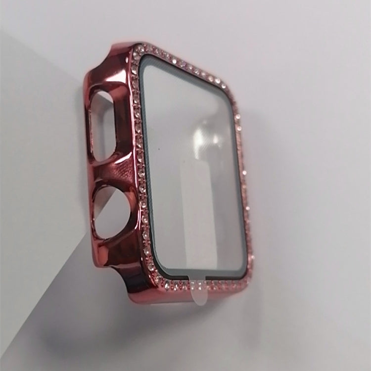 Electroplating PC Single Row Diamond Protective Case with Tempered Glass Film For Apple Watch Series 6 & SE & 5 & 4 44mm(Rose Pink) - Watch Cases by buy2fix | Online Shopping UK | buy2fix