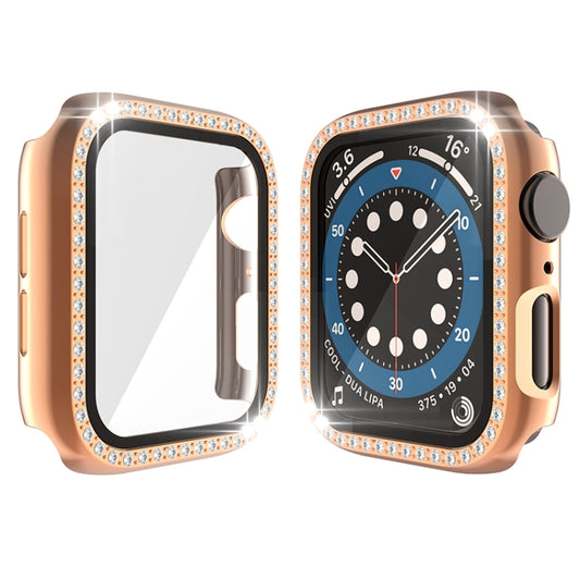Electroplating PC Single Row Diamond Protective Case with Tempered Glass Film For Apple Watch Series 6 / 5 / 4 / Watch SE 44mm(Rose Gold) by buy2fix
