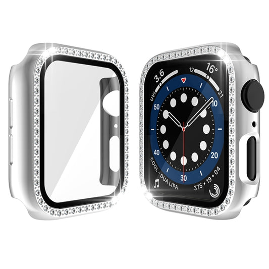 Electroplating PC Single Row Diamond Protective Case with Tempered Glass Film For Apple Watch Series 6 / 5 / 4 / Watch SE 44mm(Silver) by buy2fix