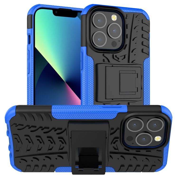 For iPhone 13 mini Tire Texture Shockproof TPU+PC Protective Case with Holder (Blue) by buy2fix