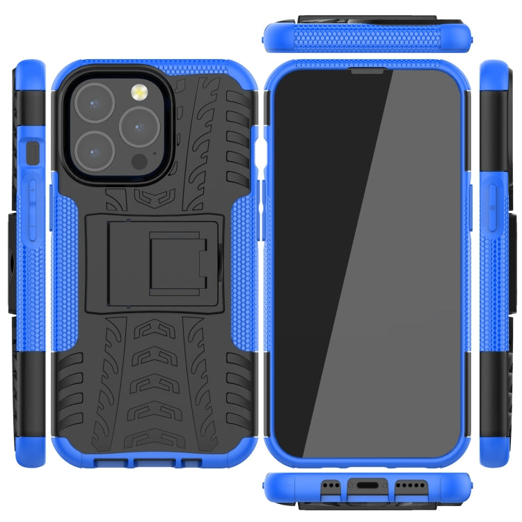 For iPhone 13 mini Tire Texture Shockproof TPU+PC Protective Case with Holder (Blue) by buy2fix