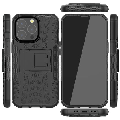 For iPhone 13 mini Tire Texture Shockproof TPU+PC Protective Case with Holder (Black) by buy2fix