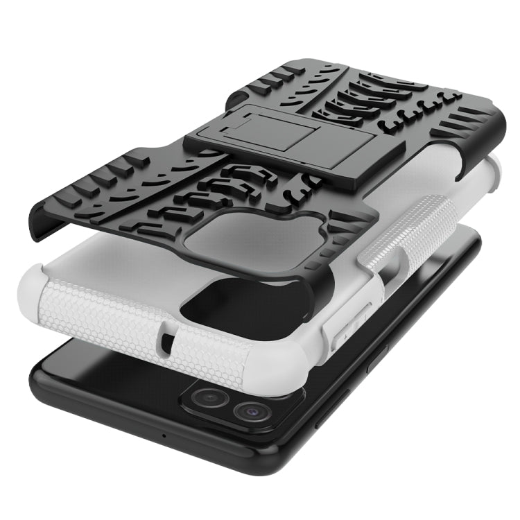 For Samsung Galaxy A22 4G Tire Texture Shockproof TPU+PC Protective Case with Holder(White) by buy2fix