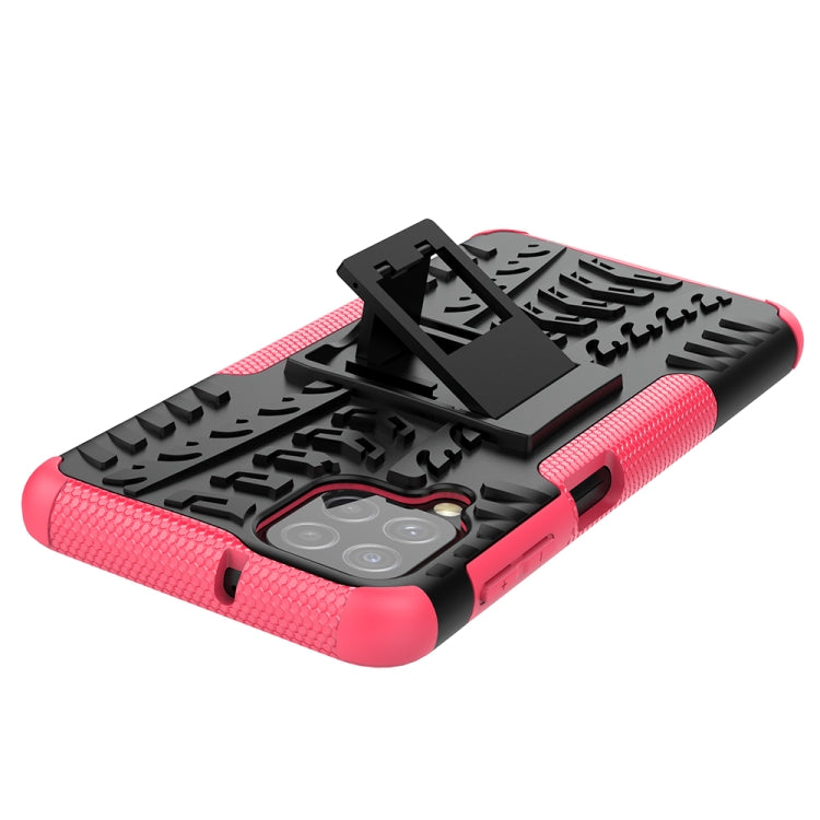 For Samsung Galaxy A22 4G Tire Texture Shockproof TPU+PC Protective Case with Holder(Pink) by buy2fix