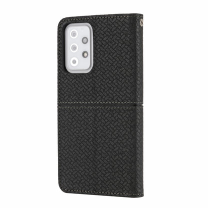 For Samsung Galaxy A52 4G / 5G Woven Texture Stitching Magnetic Horizontal Flip PU Leather Case with Holder & Card Slots & Wallet & Lanyard(Black) by buy2fix