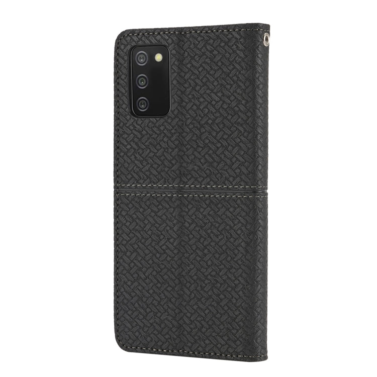 For Samsung Galaxy A02s 166mm Woven Texture Stitching Magnetic Horizontal Flip PU Leather Case with Holder & Card Slots & Wallet & Lanyard(Black) by buy2fix