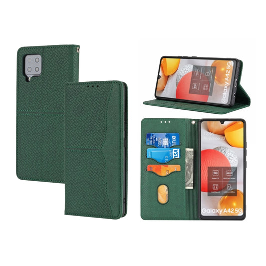 For Samsung Galaxy A22 5G Woven Texture Stitching Magnetic Horizontal Flip PU Leather Case with Holder & Card Slots & Wallet & Lanyard(Green) by buy2fix