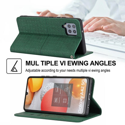 For Samsung Galaxy A22 5G Woven Texture Stitching Magnetic Horizontal Flip PU Leather Case with Holder & Card Slots & Wallet & Lanyard(Green) by buy2fix
