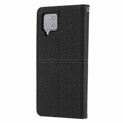 For Samsung Galaxy A22 5G Woven Texture Stitching Magnetic Horizontal Flip PU Leather Case with Holder & Card Slots & Wallet & Lanyard(Black) by buy2fix