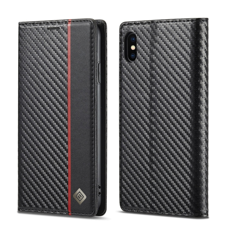 For iPhone X / XS LC.IMEEKE Carbon Fiber PU + TPU Horizontal Flip Leather Case with Holder & Card Slot & Wallet(Vertical Black) - More iPhone Cases by LC.IMEEKE | Online Shopping UK | buy2fix