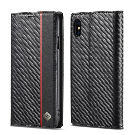 For iPhone X / XS LC.IMEEKE Carbon Fiber PU + TPU Horizontal Flip Leather Case with Holder & Card Slot & Wallet(Vertical Black) - More iPhone Cases by LC.IMEEKE | Online Shopping UK | buy2fix