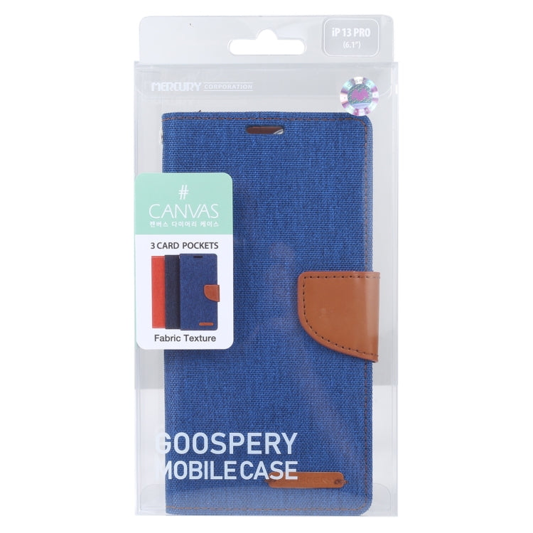 For iPhone 13 Pro GOOSPERY CANVAS DIARY Cross Texture Horizontal Flip Leather Case with Holder& Card Slots & Wallet (Blue) - iPhone 13 Pro Cases by GOOSPERY | Online Shopping UK | buy2fix