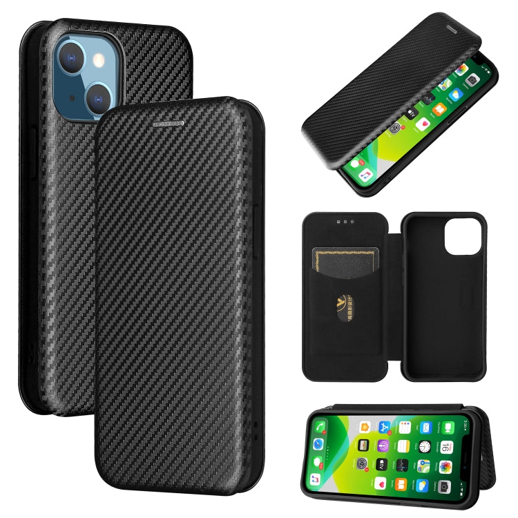 For iPhone 13 mini Carbon Fiber Texture Horizontal Flip TPU + PC + PU Leather Case with Card Slot (Black) by buy2fix