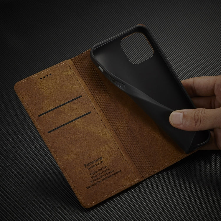 For iPhone 12 Pro Max Forwenw F2 Series Magnetic Horizontal Flip Leather Case with Holder & Card Slots & Wallet(Brown) - iPhone 12 Pro Max Cases by Forwenw | Online Shopping UK | buy2fix
