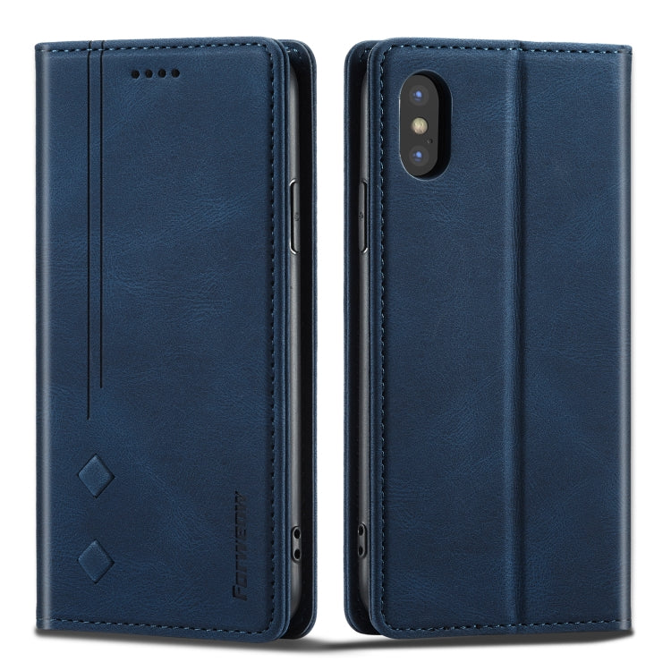 For iPhone X / XS Forwenw F2 Series Magnetic Horizontal Flip Leather Case with Holder & Card Slots & Wallet(Blue) - More iPhone Cases by Forwenw | Online Shopping UK | buy2fix