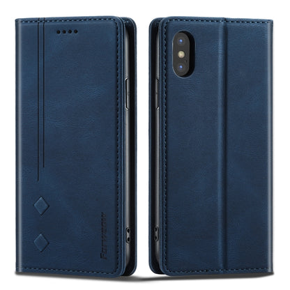 For iPhone X / XS Forwenw F2 Series Magnetic Horizontal Flip Leather Case with Holder & Card Slots & Wallet(Blue) - More iPhone Cases by Forwenw | Online Shopping UK | buy2fix