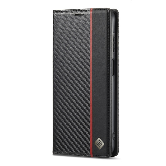 LC.IMEEKE Carbon Fiber PU + TPU Horizontal Flip Leather Case with Holder & Card Slot & Wallet For Samsung Galaxy A22 5G(Vertical Black) by LC.IMEEKE