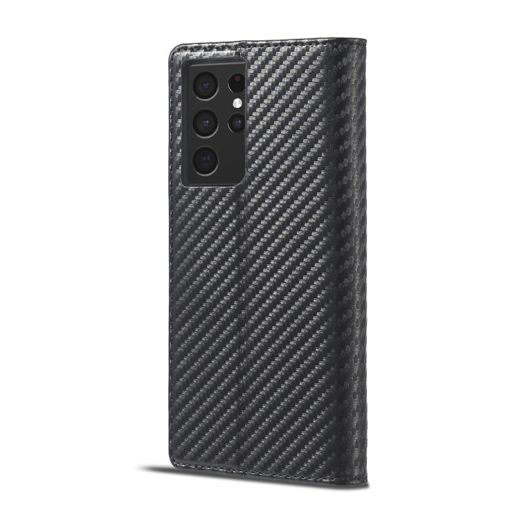 LC.IMEEKE Carbon Fiber PU + TPU Horizontal Flip Leather Case with Holder & Card Slot & Wallet For Samsung Galaxy S21 Ultra 5G(Vertical Black) - Galaxy S21 Ultra 5G Cases by LC.IMEEKE | Online Shopping UK | buy2fix