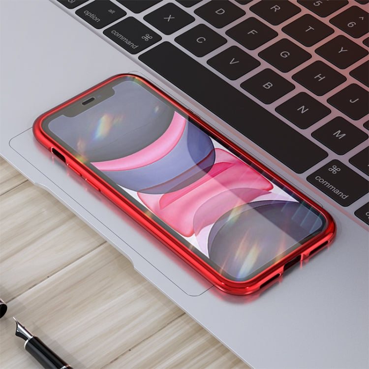 For iPhone 11 Ultra Slim Double Sides Magnetic Adsorption Angular Frame Tempered Glass Magnet Flip Case(Gold) by buy2fix