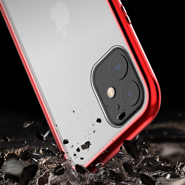 For iPhone 11 Pro Ultra Slim Double Sides Magnetic Adsorption Angular Frame Tempered Glass Magnet Flip Case(Black) by buy2fix