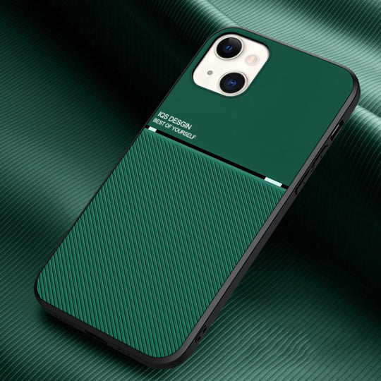 For iPhone 13 Classic Tilt Strip Grain Magnetic Shockproof PC + TPU Case(Green)