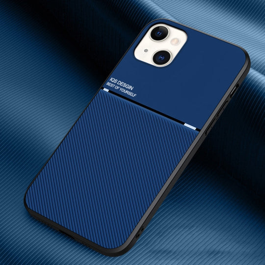 For iPhone 13 Classic Tilt Strip Grain Magnetic Shockproof PC + TPU Case(Blue)