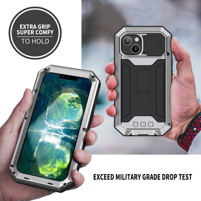 For iPhone 13 mini R-JUST Sliding Camera Shockproof Life Waterproof Dust-proof Metal + Silicone Protective Case with Holder (Silver) - iPhone 13 mini Cases by R-JUST | Online Shopping UK | buy2fix