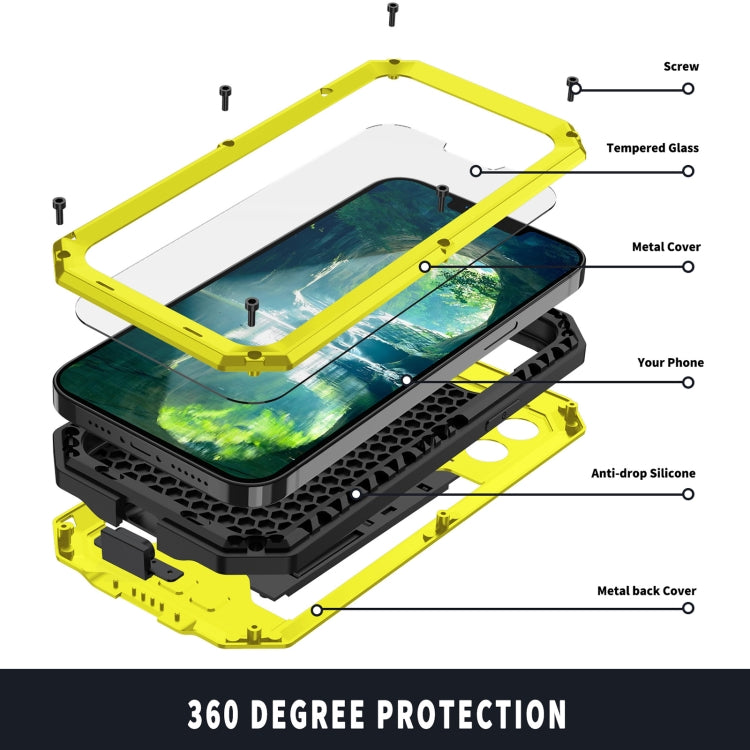 For iPhone 13 Pro R-JUST Sliding Camera Shockproof Life Waterproof Dust-proof Metal + Silicone Protective Case with Holder (Yellow) - iPhone 13 Pro Cases by R-JUST | Online Shopping UK | buy2fix