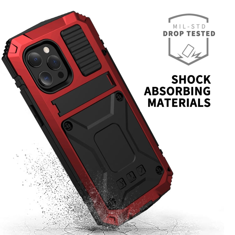 For iPhone 13 mini R-JUST Shockproof Waterproof Dust-proof Metal + Silicone Protective Case with Holder (Red) - iPhone 13 mini Cases by R-JUST | Online Shopping UK | buy2fix