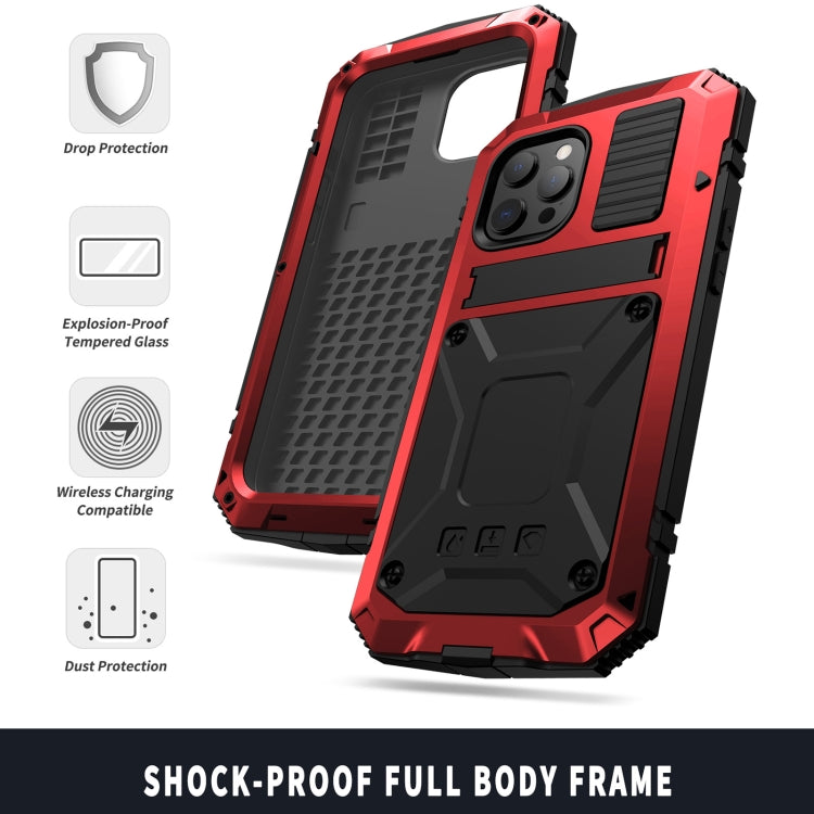 For iPhone 13 mini R-JUST Shockproof Waterproof Dust-proof Metal + Silicone Protective Case with Holder (Red) - iPhone 13 mini Cases by R-JUST | Online Shopping UK | buy2fix