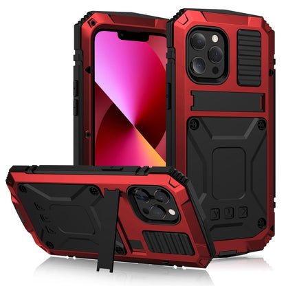 For iPhone 13 R-JUST Shockproof Waterproof Dust-proof Metal + Silicone Protective Case with Holder(Red) - iPhone 13 Cases by R-JUST | Online Shopping UK | buy2fix
