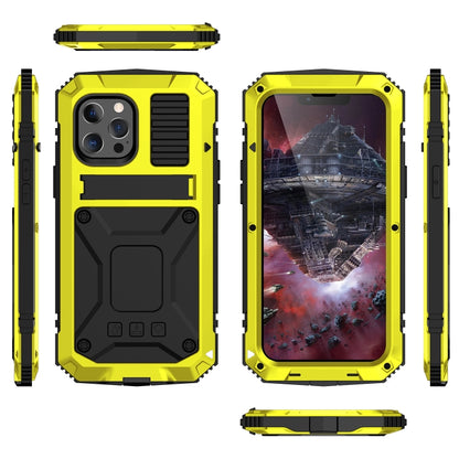 For iPhone 13 R-JUST Shockproof Waterproof Dust-proof Metal + Silicone Protective Case with Holder(Yellow) - iPhone 13 Cases by R-JUST | Online Shopping UK | buy2fix