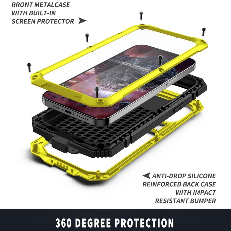 For iPhone 13 R-JUST Shockproof Waterproof Dust-proof Metal + Silicone Protective Case with Holder(Yellow) - iPhone 13 Cases by R-JUST | Online Shopping UK | buy2fix