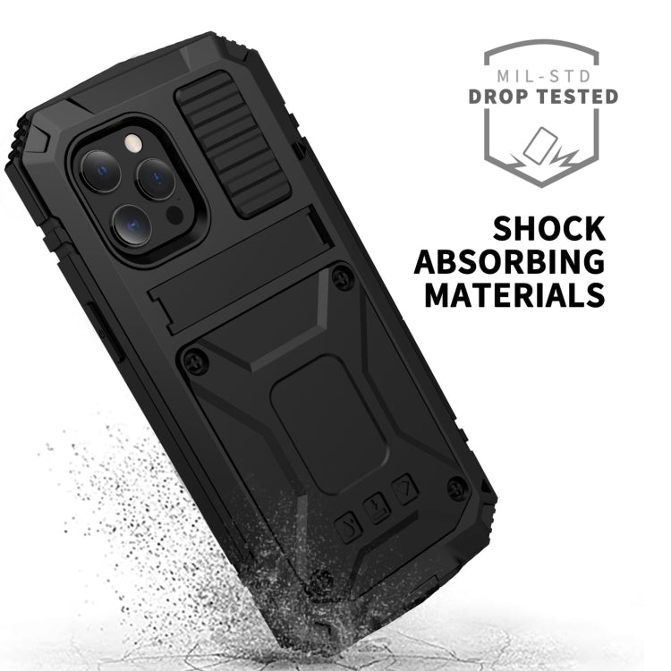 For iPhone 13 Pro R-JUST Shockproof Waterproof Dust-proof Metal + Silicone Protective Case with Holder (Black) - iPhone 13 Pro Cases by R-JUST | Online Shopping UK | buy2fix