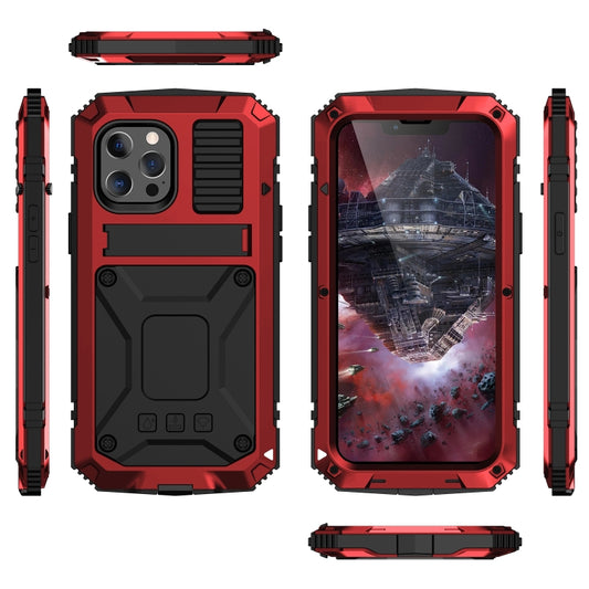 For iPhone 13 Pro R-JUST Shockproof Waterproof Dust-proof Metal + Silicone Protective Case with Holder (Red) by R-JUST