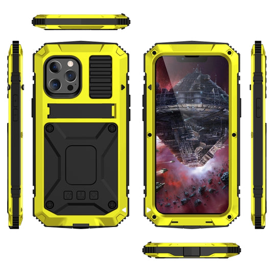 For iPhone 13 Pro R-JUST Shockproof Waterproof Dust-proof Metal + Silicone Protective Case with Holder (Yellow) by R-JUST