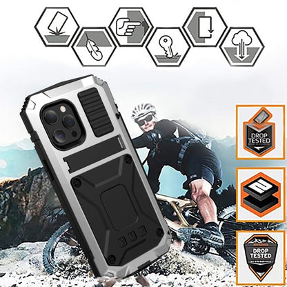 For iPhone 13 Pro R-JUST Shockproof Waterproof Dust-proof Metal + Silicone Protective Case with Holder (Silver) - iPhone 13 Pro Cases by R-JUST | Online Shopping UK | buy2fix