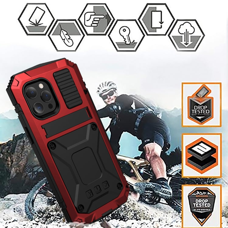 For iPhone 13 Pro Max R-JUST Shockproof Waterproof Dust-proof Metal + Silicone Protective Case with Holder (Red) - iPhone 13 Pro Max Cases by R-JUST | Online Shopping UK | buy2fix