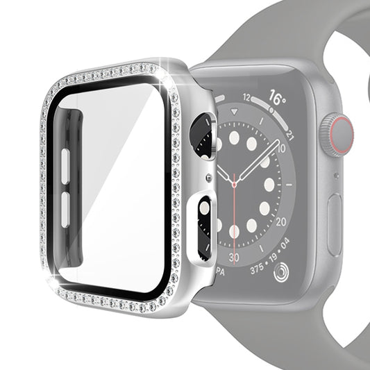 Electroplating PC Single Row Diamond Protective Case with Tempered Glass Film For Apple Watch Series 3 & 2 & 1 42mm(Silver) by buy2fix